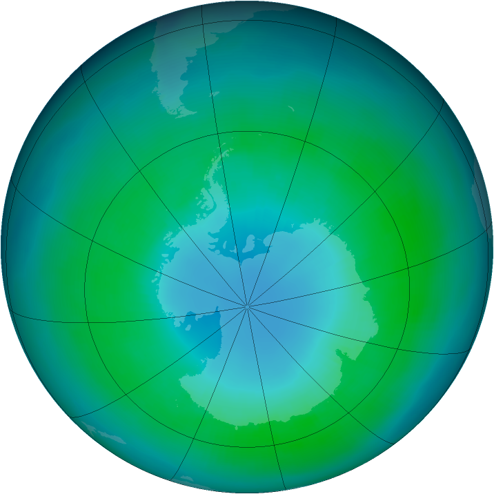 Antarctic ozone map for April 1987